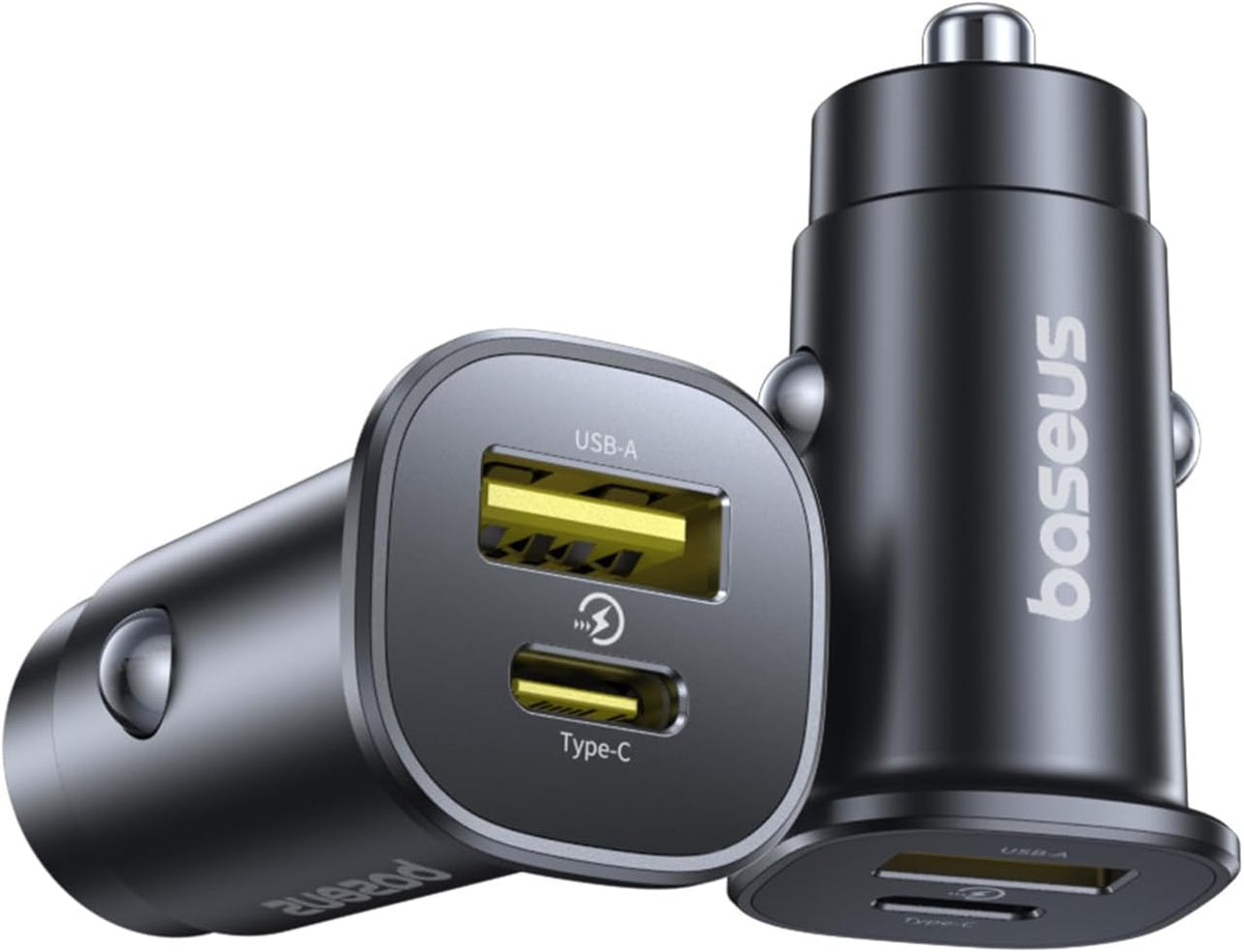 شاحن سيارة Baseus GoTrip DP1 C+U بقدرة 30 واط – لون أسود كوزميك (Cosmic Black)