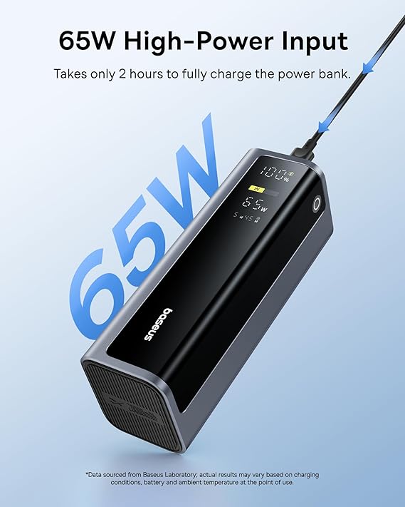 OS-Baseus EnerGeek GP12 Fast Charging Power Bank with Digital Display 20800mAh 145W Space Grey (Includes Type-C to Type-C Cable 1M 100W)