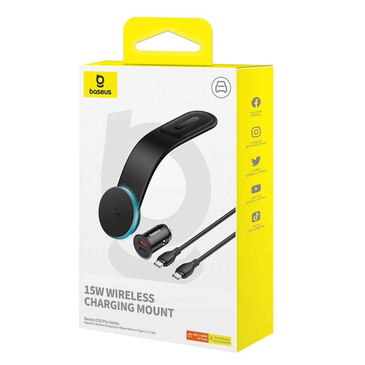 حامل جوال مغناطيسي للسيارة لاسلكي من بيسوس - C02 Pro Series مع شاحن لاسلكي 3 في 1