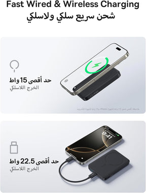 شاحن متنقل Baseus EnerFill FM11 Ultra-Mini مغناطيسي بسعة 10000 ملّي أمبير وقدرة 22.5 واط – لون أسود كوزميك (Cosmic Black) (يشمل كابل Type-C إلى Type-C بطول 30 سم – 20V/3A)