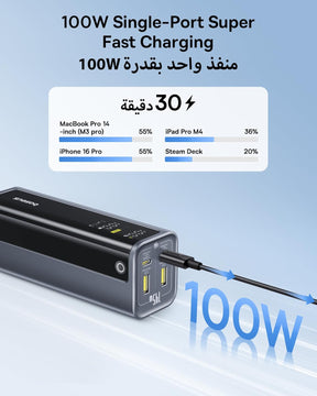 شاحن متنقل Baseus EnerGeek GP12 بشحن سريع وشاشة رقمية – سعة 20800 ملّي أمبير – قدرة 145 واط – لون رمادي فضائي (Space Grey)