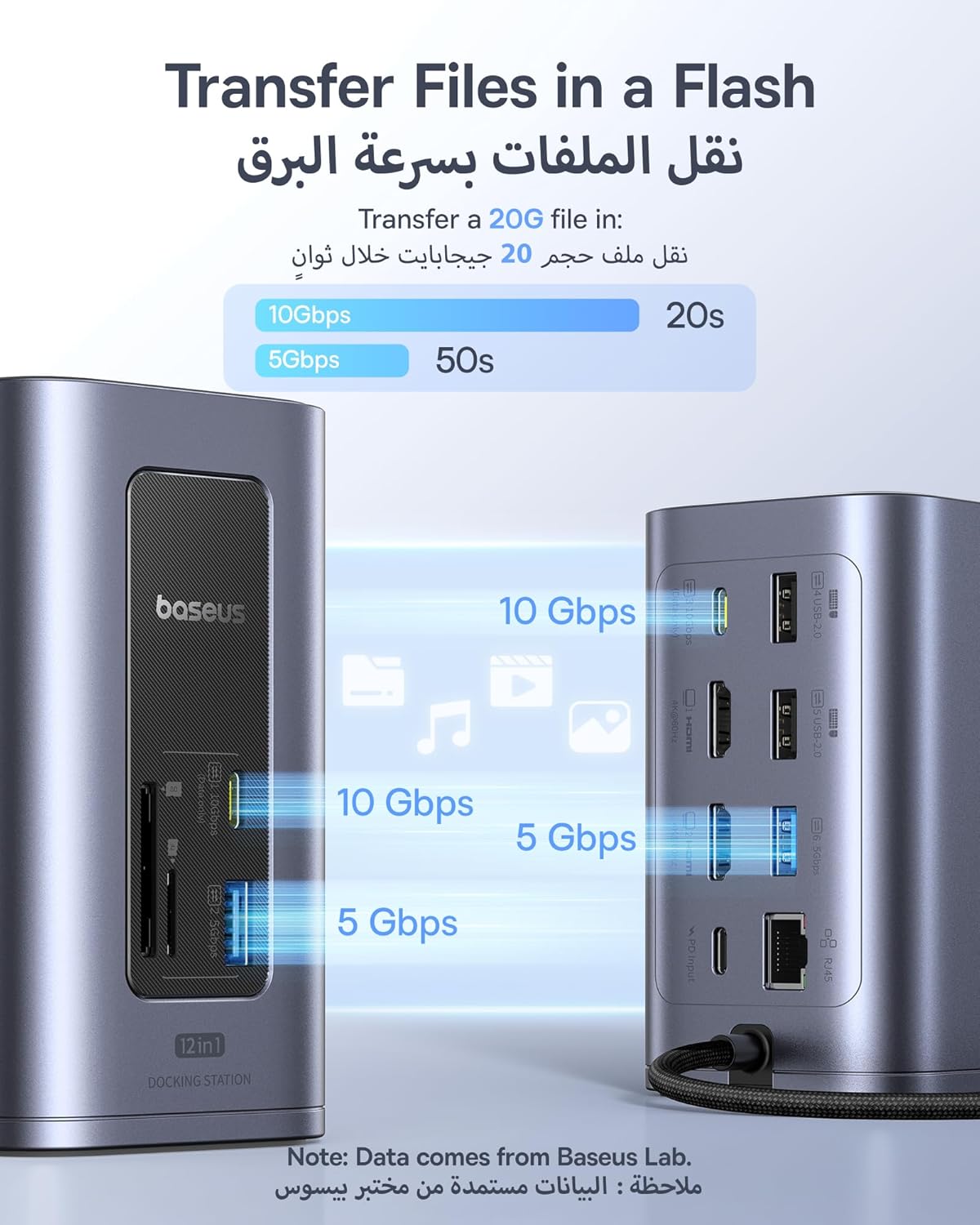 قاعدة التوصيل Baseus NU1 Air Spacemate 12-in-1 – لون رمادي فضائي (Space Grey) (USB-C إلى 2× HDMI 4K@60Hz + 2× USB-C (10Gbps) + 2× USB-A (5Gbps) + 2× USB-A (480Mbps) + 1× RJ45 + SD/TF 3.0 + 1× USB-C PD)