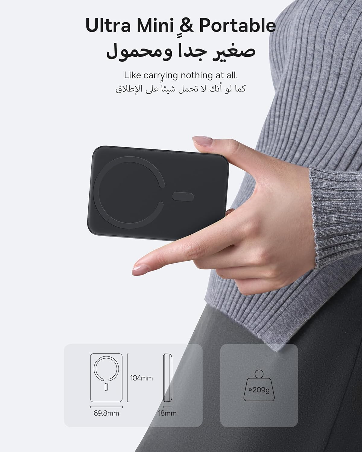 شاحن متنقل Baseus EnerFill FM11 Ultra-Mini مغناطيسي بسعة 10000 ملّي أمبير وقدرة 22.5 واط – لون أسود كوزميك (Cosmic Black) (يشمل كابل Type-C إلى Type-C بطول 30 سم – 20V/3A)