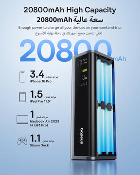شاحن متنقل Baseus EnerGeek GP12 بشحن سريع وشاشة رقمية – سعة 20800 ملّي أمبير – قدرة 145 واط – لون رمادي فضائي (Space Grey)
