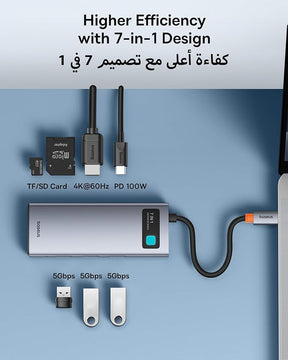 Baseus Metal Gleam Series 7-Port HUB Space Grey NEW（Type-C to HDMI4K@60Hz*1+USB3.0*3+PD*1+SD/TF*1)