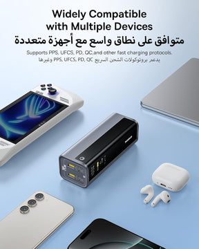 شاحن متنقل Baseus EnerGeek GP12 بشحن سريع وشاشة رقمية – سعة 20800 ملّي أمبير – قدرة 145 واط – لون رمادي فضائي (Space Grey)