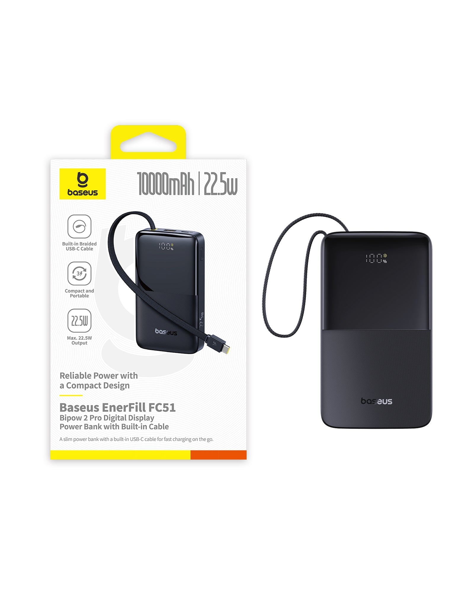 بنك الطاقة بيسوس EnerFill FC51 Bipow2 Pro بسعة ‎10000mAh‎ مع قدرة شحن ‎22.5W