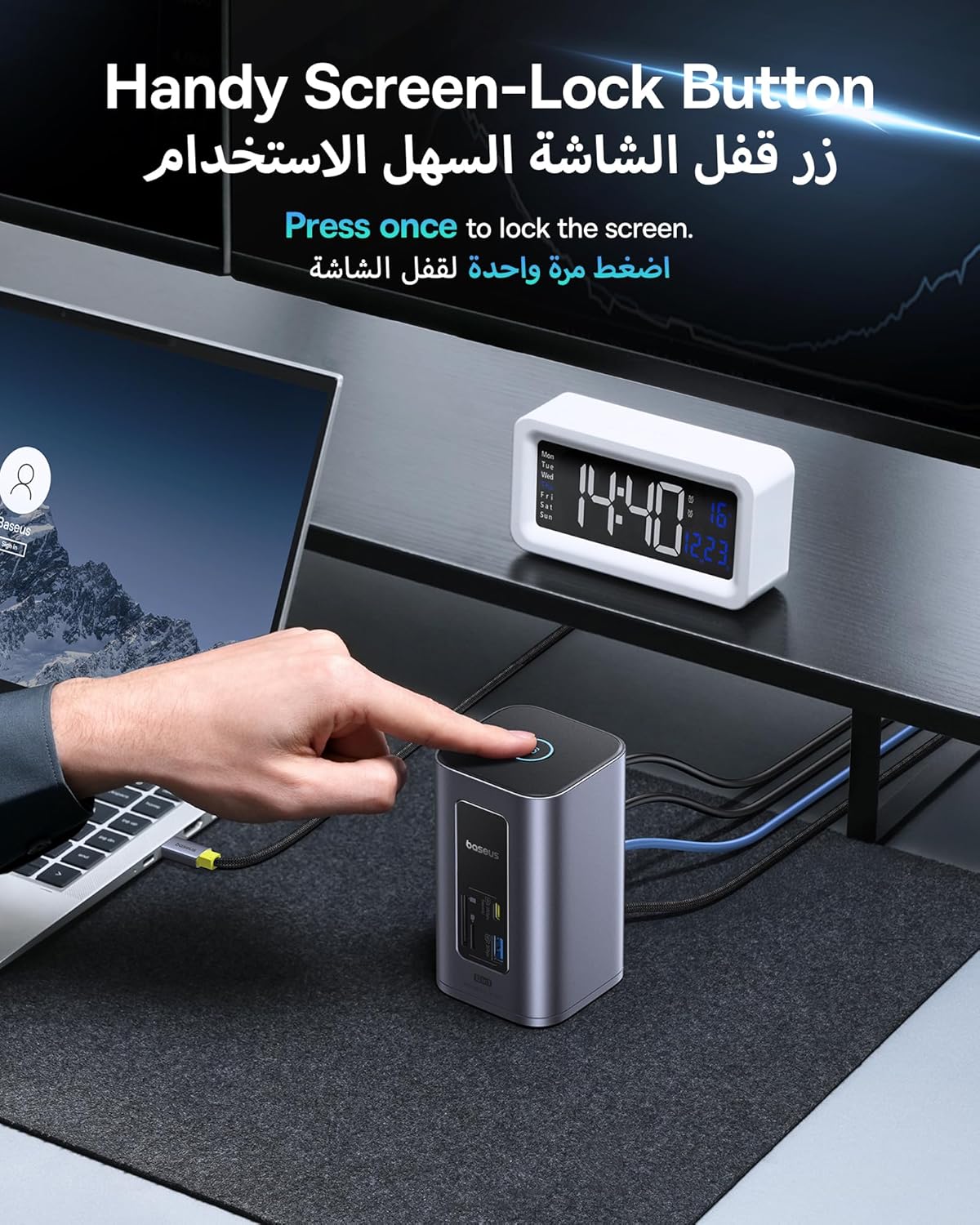 قاعدة التوصيل Baseus NU1 Air Spacemate 12-in-1 – لون رمادي فضائي (Space Grey) (USB-C إلى 2× HDMI 4K@60Hz + 2× USB-C (10Gbps) + 2× USB-A (5Gbps) + 2× USB-A (480Mbps) + 1× RJ45 + SD/TF 3.0 + 1× USB-C PD)