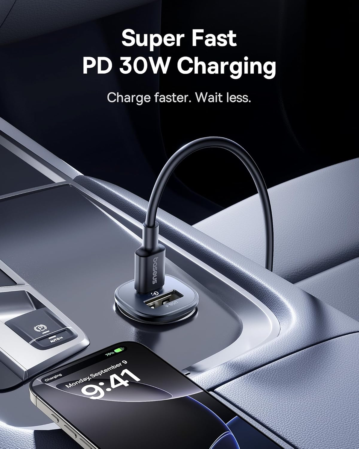 شاحن سيارة Baseus GoTrip DP1 C+U بقدرة 30 واط – لون أسود كوزميك (Cosmic Black)